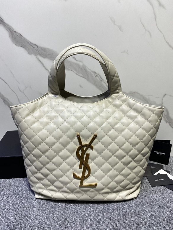 Saint Laurent Icare Maxi Quilted Tote Bag in Cream Lambskin with Gold YSL