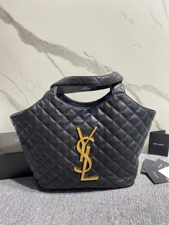 Saint Laurent Icare Maxi Shopping Tote in Black Quilted Lambskin Leather