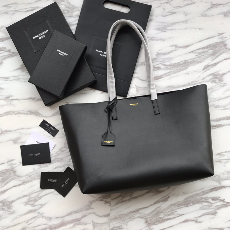 Saint Laurent Shopping Tote Bag in Black Smooth Leather