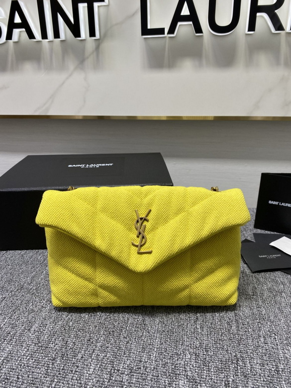 Saint Laurent Loulou Puffer Toy Shoulder Bag in Yellow Quilted Canvas