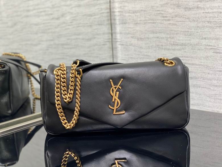 Saint Laurent Calypso Small Chain Shoulder Bag in Black Lambskin Leather