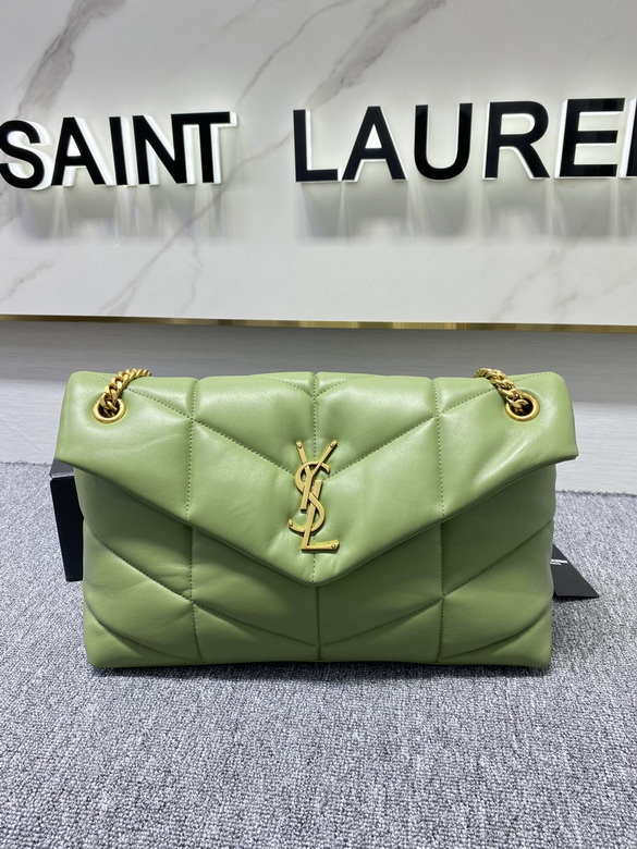 Saint Laurent Loulou Puffer Medium Shoulder Bag in Green Quilted Leather