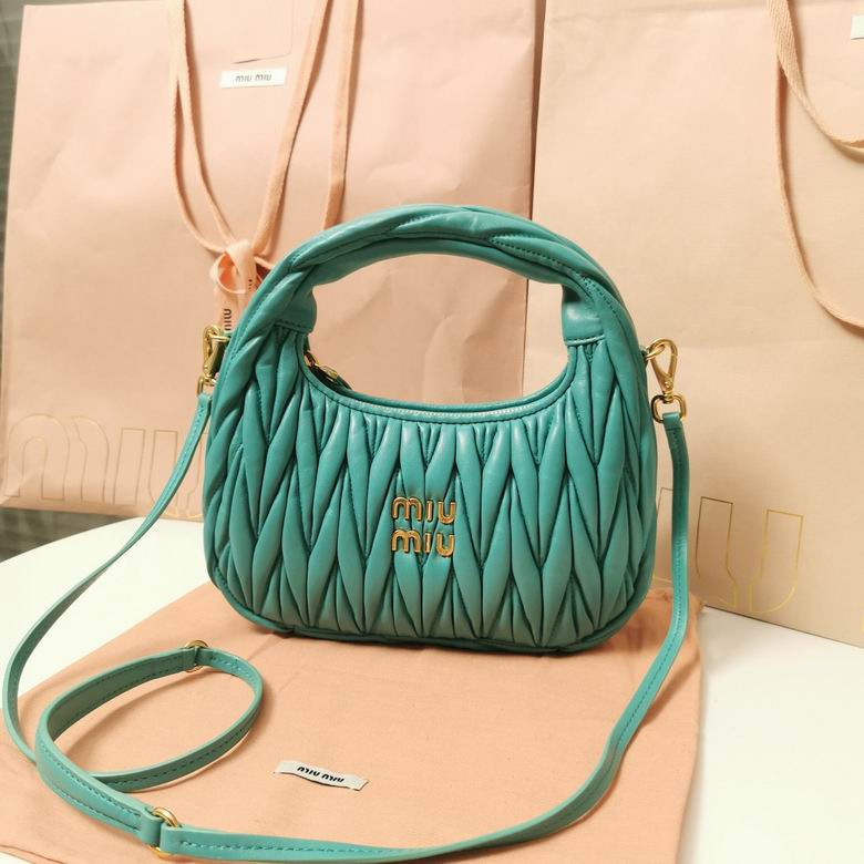 Miu Miu Wander Mini Matelassé Hobo Bag in Turquoise Nappa Leather
