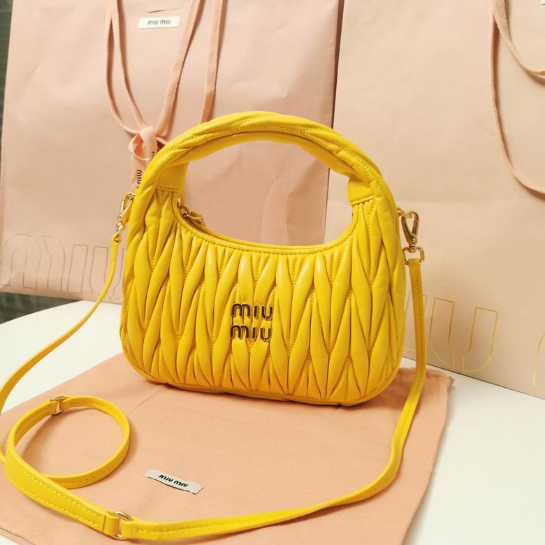 Miu Miu Wander Mini Matelassé Hobo Bag in Yellow Nappa Leather