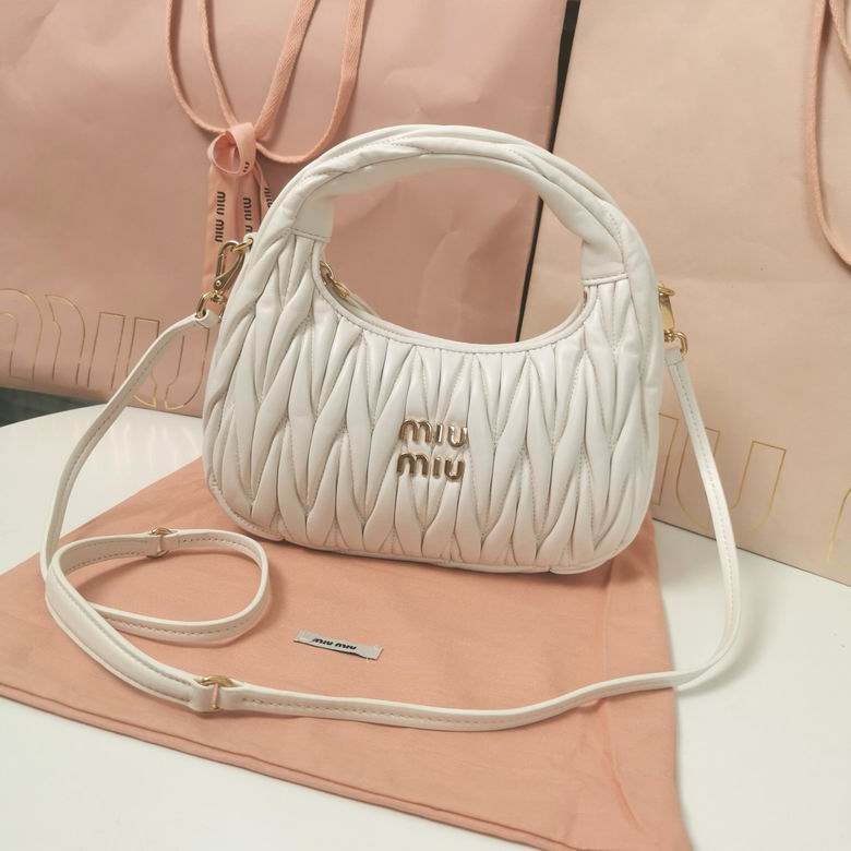 Miu Miu Wander Matelassé Mini Hobo Bag with Strap in White Nappa Leather