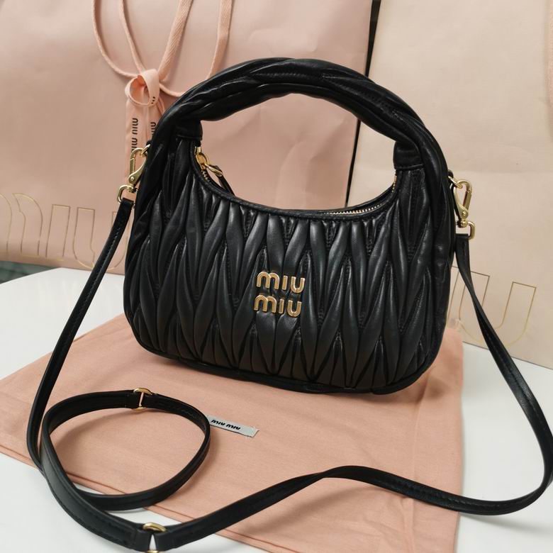 Miu Miu Wander Mini Matelassé Hobo Bag in Black Nappa Leather