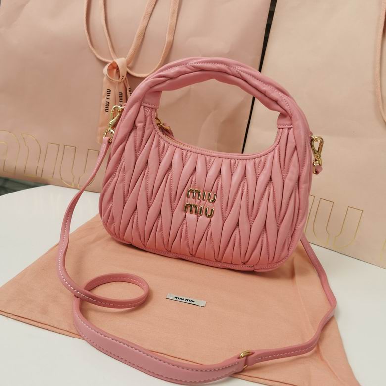 Miu Miu Wander Mini Hobo Bag in Pink Matelassé Nappa Leather