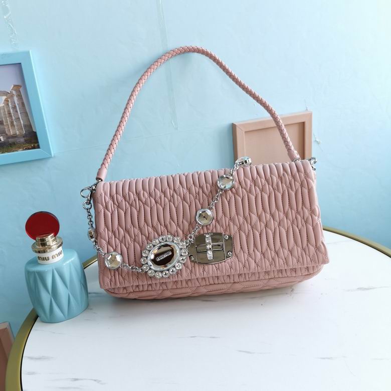 Miu Miu Crystal Matelassé Shoulder Bag with Braided Handle in Pink