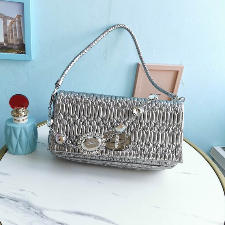 Miu Miu Crystal Cloquè Shoulder Bag with Braided Strap in Silver Nappa Leather