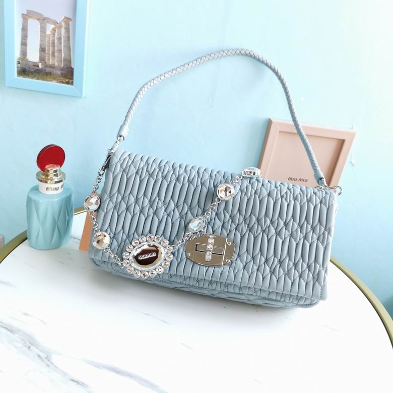 Miu Miu Crystal Cloquè Shoulder Bag in Light Blue Quilted Nappa Leather