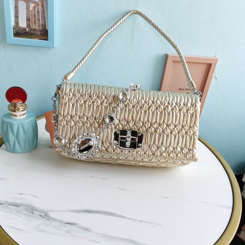 Miu Miu Crystal Cloquè Shoulder Bag in Champagne Gold Nappa Leather