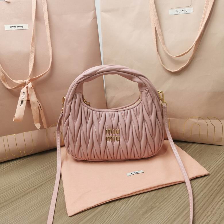Miu Miu Wander Mini Matelassé Hobo Bag in Pink Nappa Leather