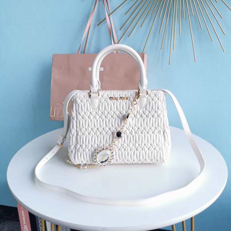 Miu Miu Cloqué Matelassé Top-Handle Bag with Crystal Charm in White