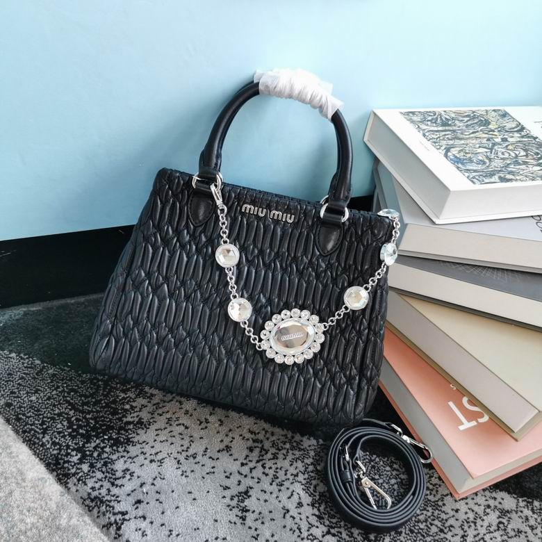 Miu Miu Crystal-Embellished Matelassé Top-Handle Bag in Black Nappa Leather