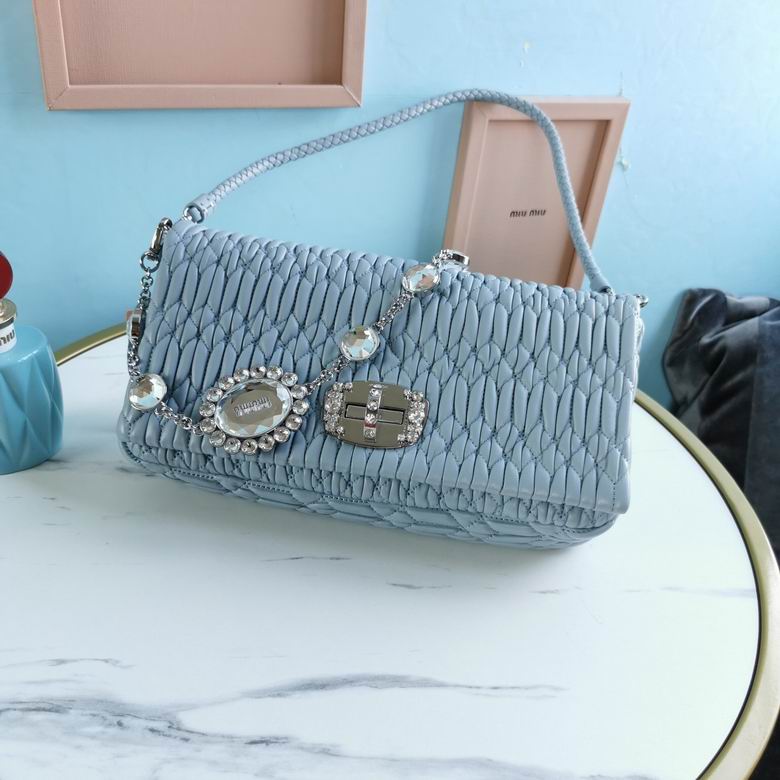 Miu Miu Crystal Cloqué Shoulder Bag in Light Blue Nappa Leather