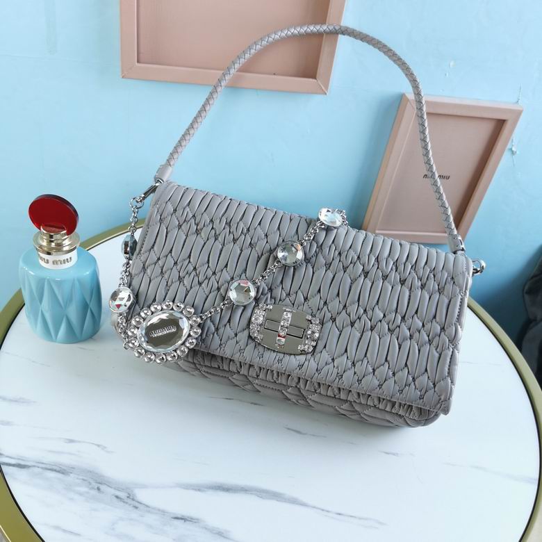 Miu Miu Crystal Cloquê Shoulder Bag in Gray Quilted Nappa Leather