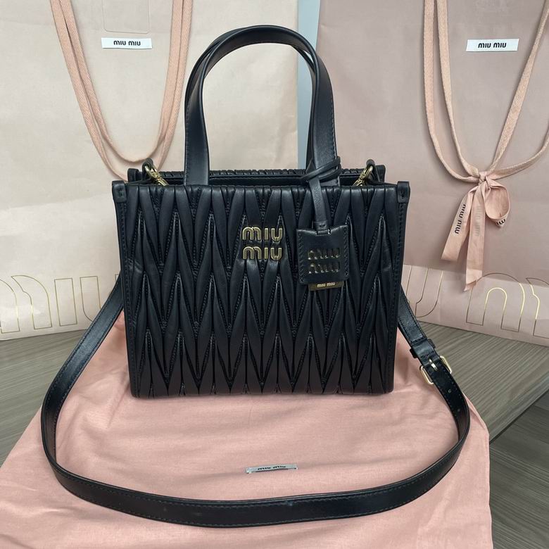 Miu Miu Small Matelassé Tote Bag with Shoulder Strap in Black Nappa Leather