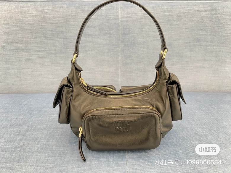 Miu Miu Pocket Hobo Shoulder Bag in Dark Brown Nappa Leather