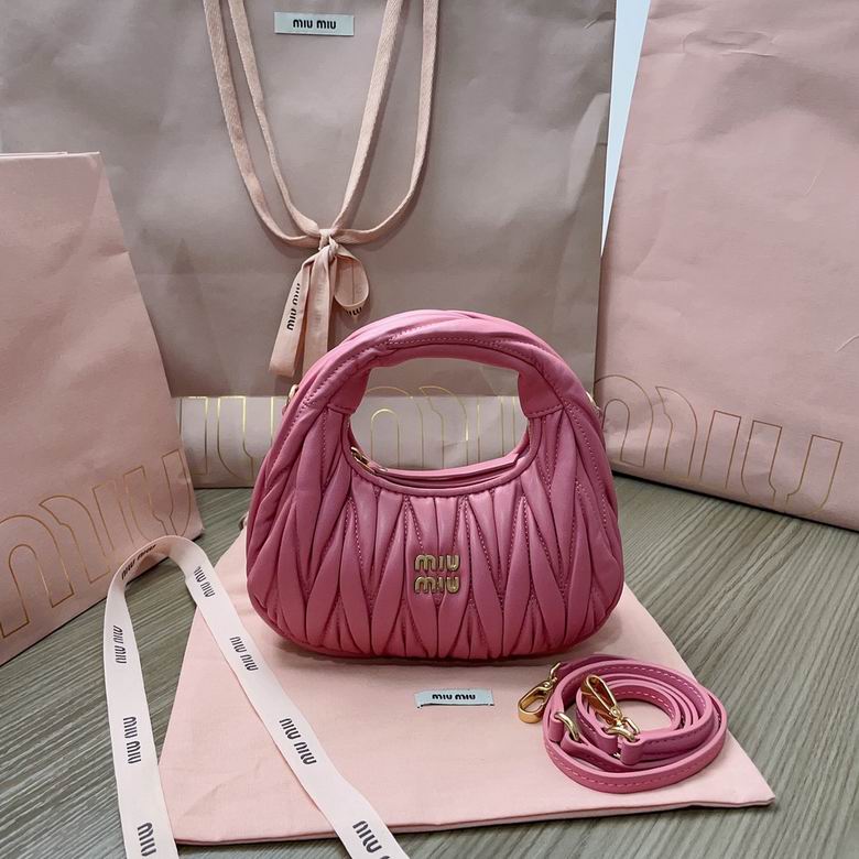 Miu Miu Wander Mini Matelassé Hobo Bag in Pink Nappa Leather