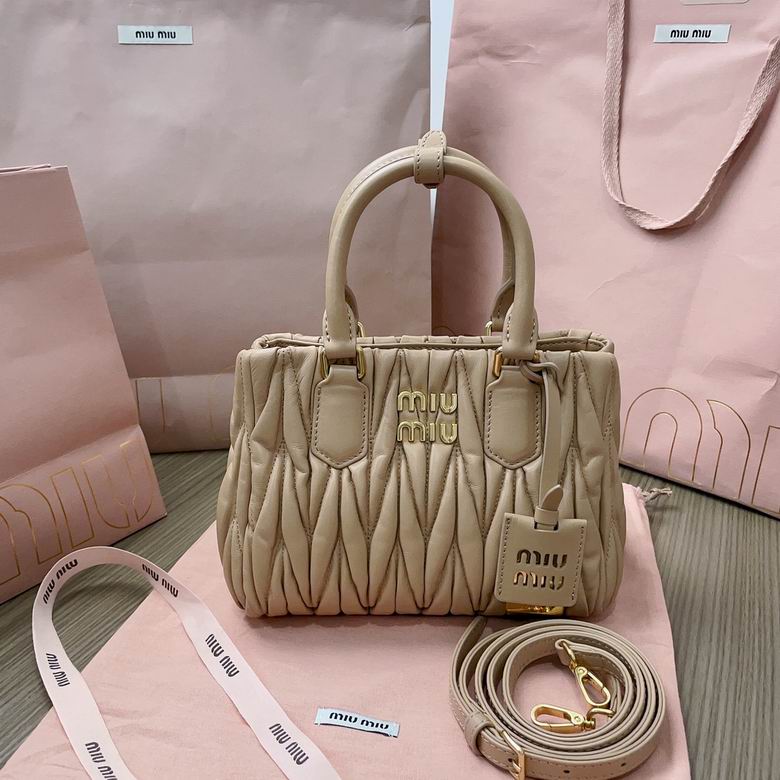 Miu Miu Small Matelassé Top-Handle Bag in Beige Nappa Leather