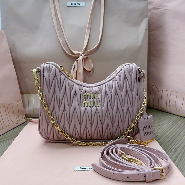 Miu Miu Matelassé Nappa Leather Hobo Shoulder Bag with Chain in Pink