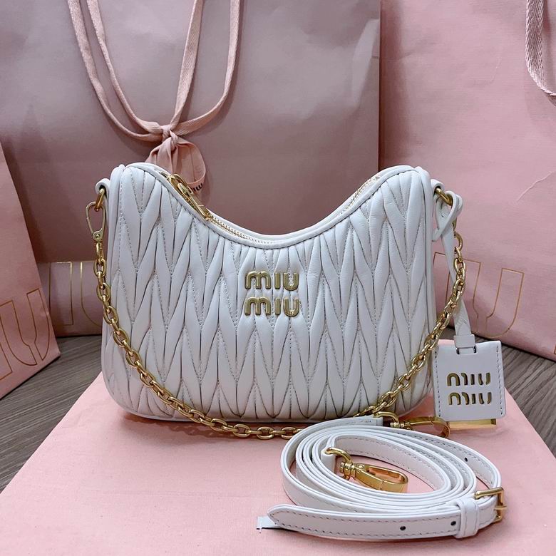 Miu Miu Wander Matelassé Hobo Shoulder Bag in White Nappa Leather