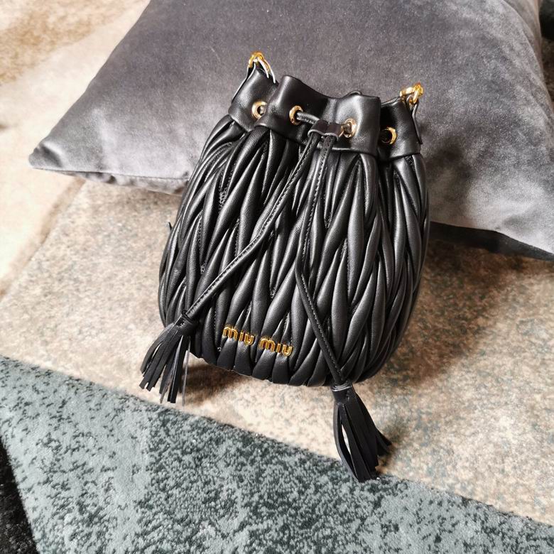 Miu Miu Matelassé Bucket Bag in Black Quilted Nappa Leather with Tassels
