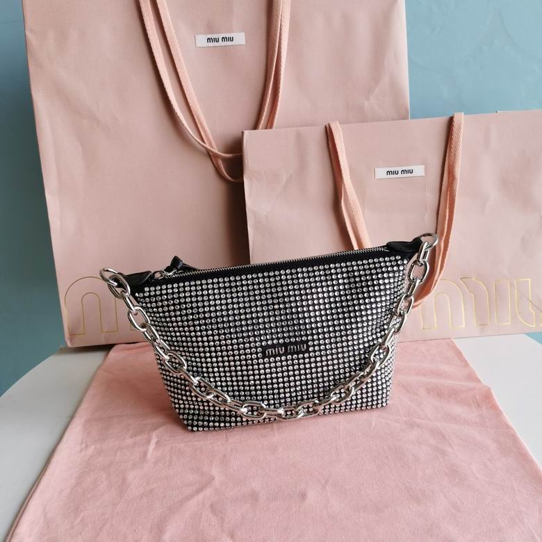 Miu Miu Crystal-Embellished Mini Shoulder Bag with Chain Strap in Black
