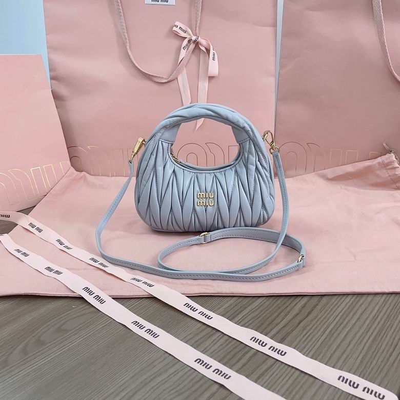 Miu Miu Wander Mini Matelassé Hobo Bag in Light Blue Nappa Leather