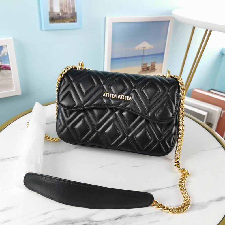 Miu Miu Quilted Chain Shoulder Bag in Black Leather with Gold Hardware