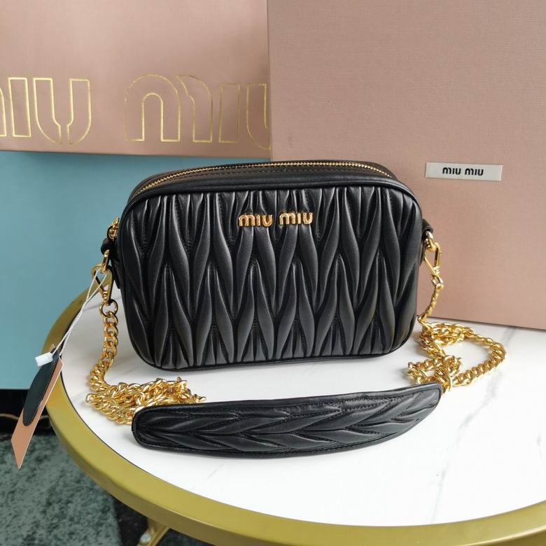 Miu Miu Matelassé Camera Crossbody Bag in Black Nappa Leather