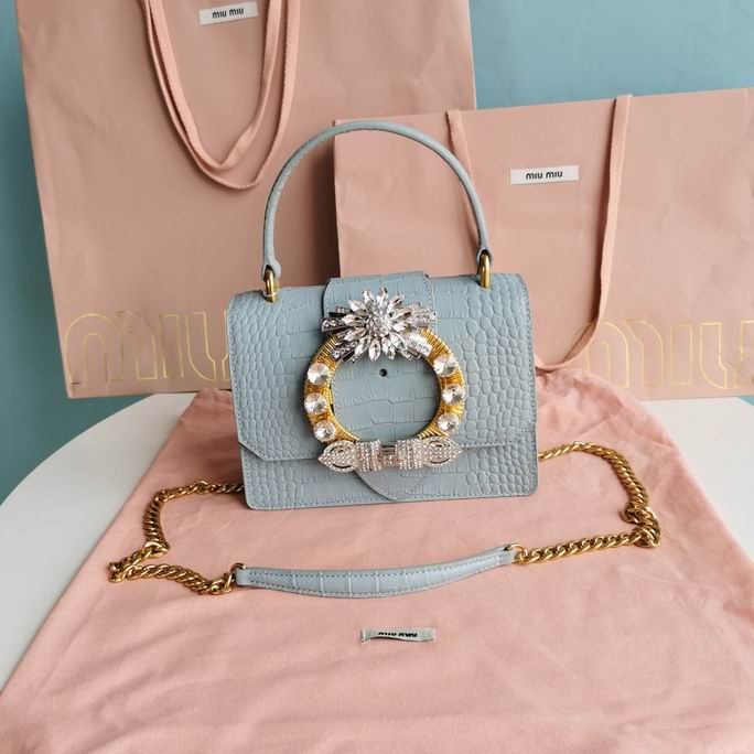 Miu Miu Miu Lady Mini Top-Handle Bag in Light Blue Croc-Embossed Leather