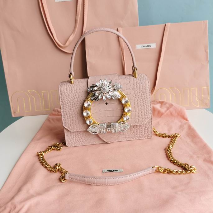 Miu Miu Miu Lady Crystal Buckle Top-Handle Bag in Pink Croc-Embossed Leather