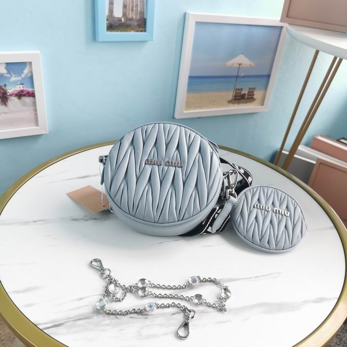 Miu Miu Round Matelassé Crossbody Bag with Coin Pouch in Light Blue Nappa Leather