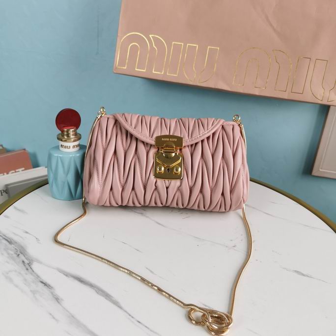 Miu Miu Matelassé Nappa Leather Shoulder Bag with Gold Chain in Pink