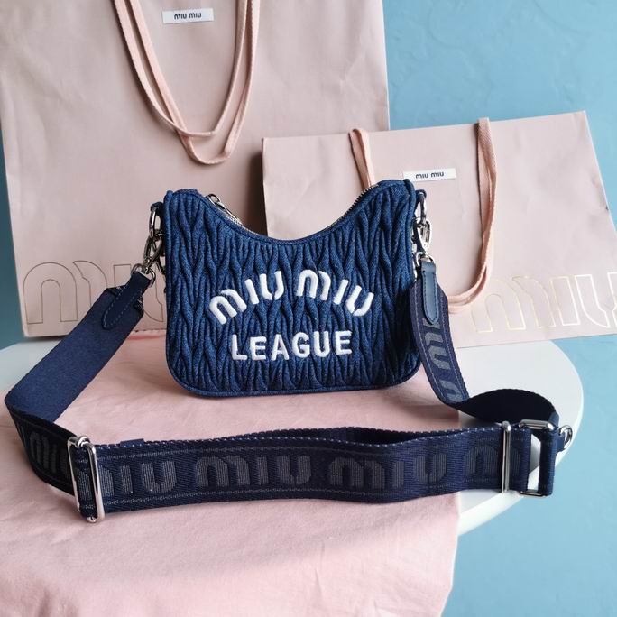 Miu Miu Arcadie Shoulder Bag in Blue Matelassé Denim with League Embroidery