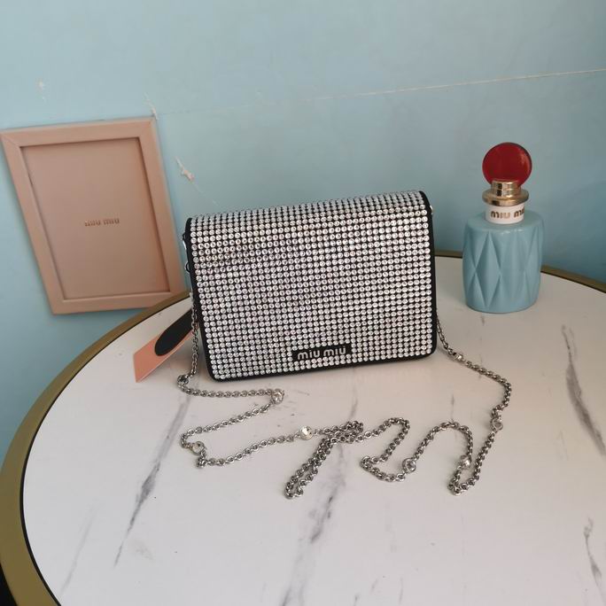 Miu Miu Crystal-Embellished Chain Shoulder Bag in Silver