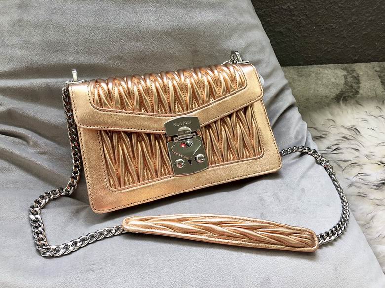 Miu Miu Matelassé Chain Shoulder Bag in Rose Gold Metallic Leather