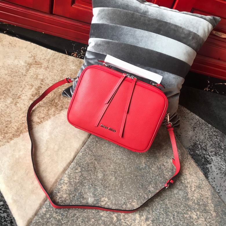 Miu Miu 5VT003 Camera-Style Crossbody Bag in Red Textured Leather