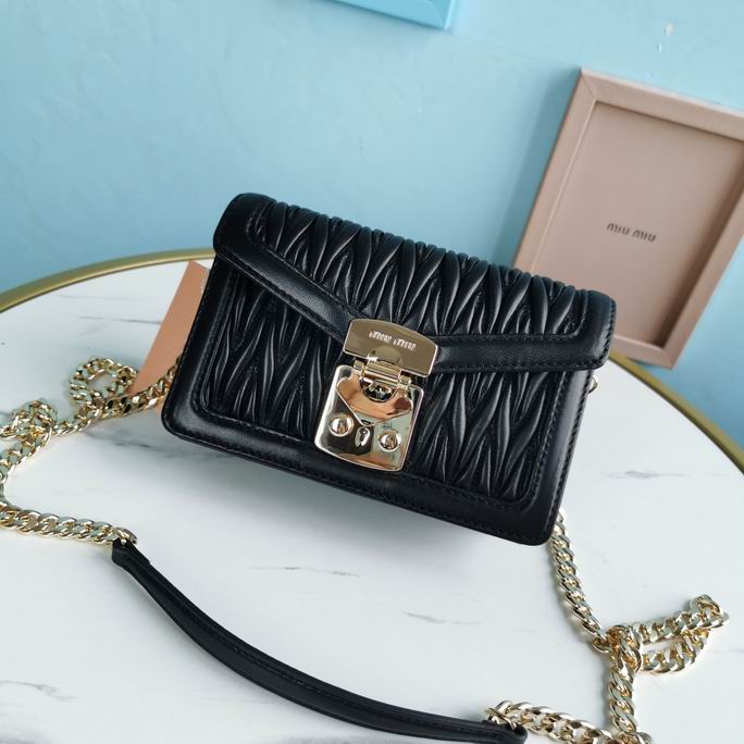 Miu Miu Matelassé Mini Chain Shoulder Bag in Black Nappa Leather