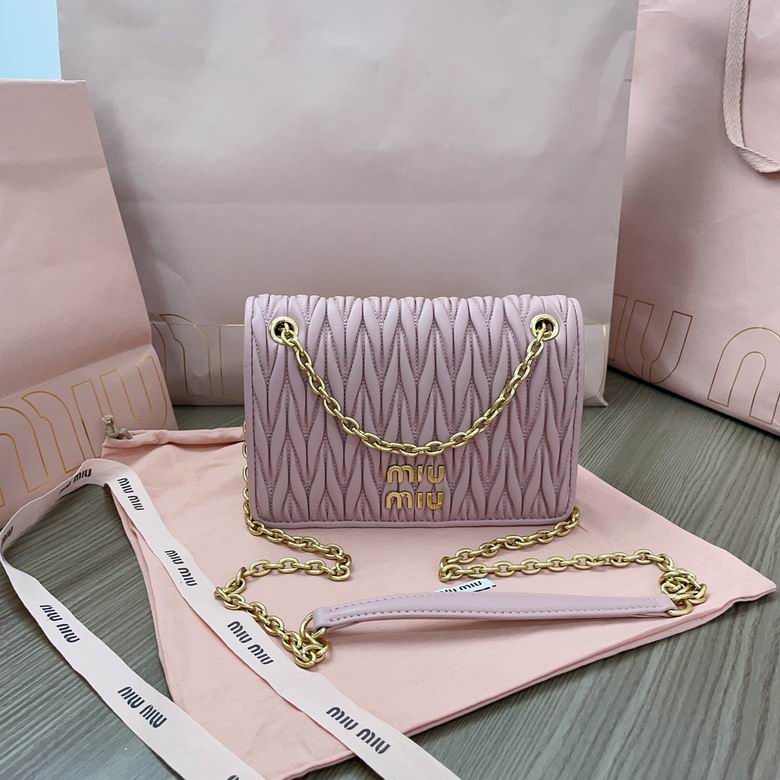 Miu Miu Matelassé Chain Shoulder Bag in Pale Pink Nappa Leather 5BP065