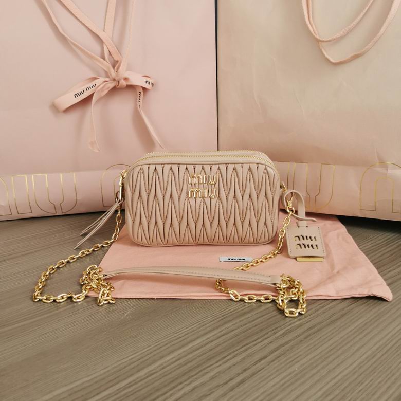 Miu Miu Matelassé Nappa Leather Mini Camera Bag with Chain Strap in Pink