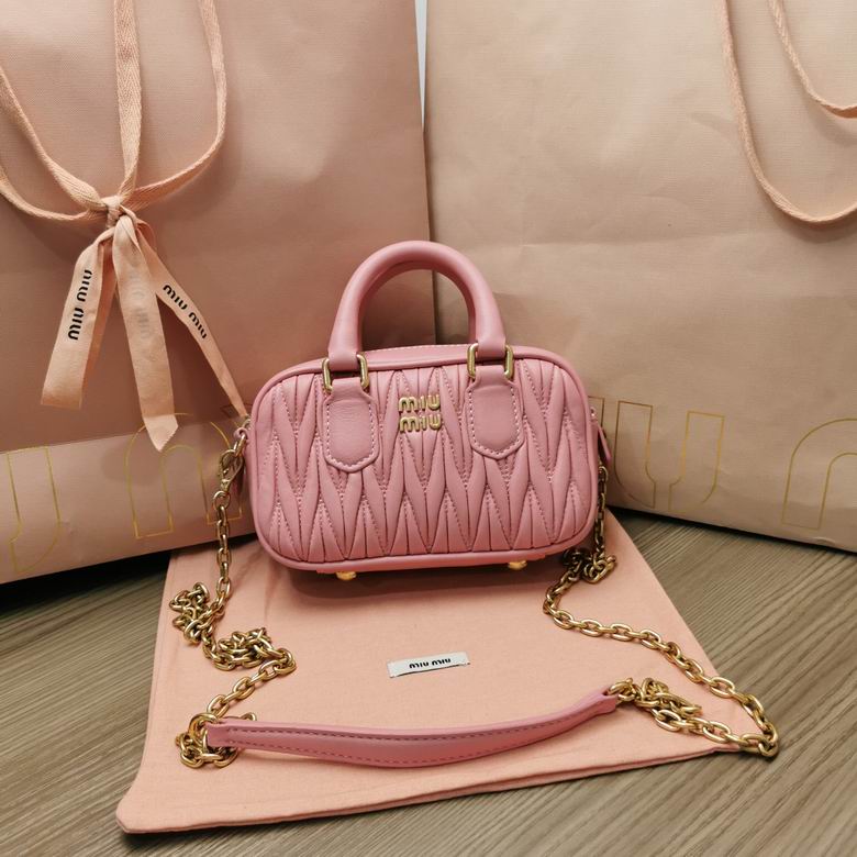 Miu Miu Arcadie Mini Matelassé Top-Handle Bag in Pink Nappa Leather