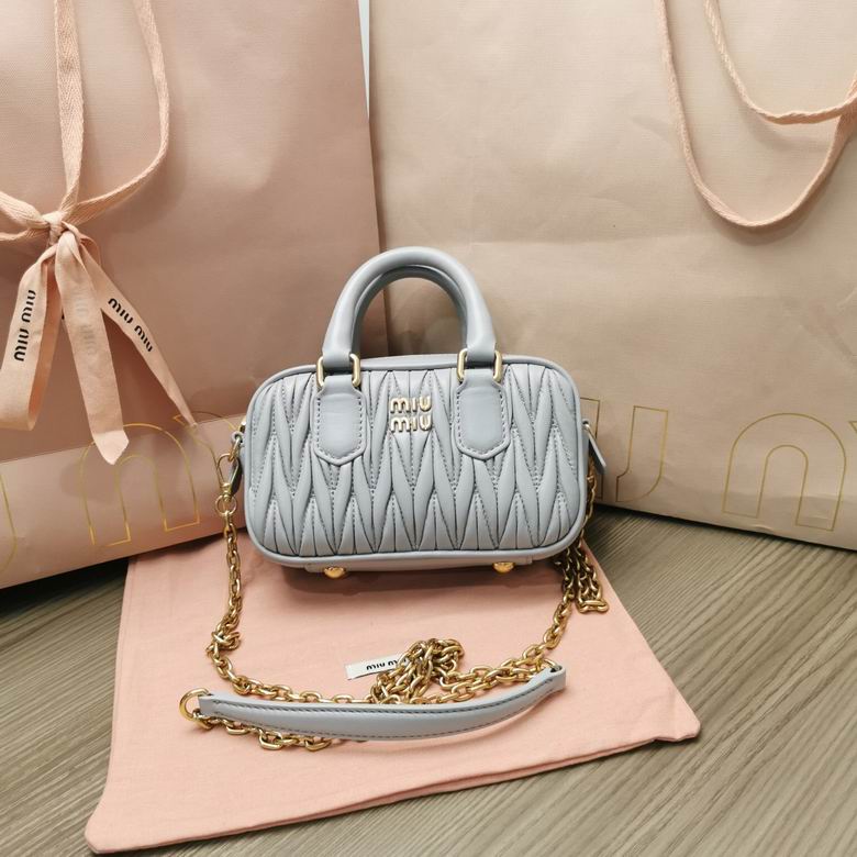 Miu Miu Arcadie Mini Matelassé Top-Handle Bag in Light Grey-Blue Nappa Leather