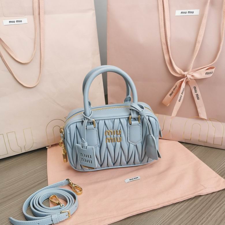 Miu Miu Arcadie Matelassé Top-Handle Bowling Bag in Light Blue Nappa Leather