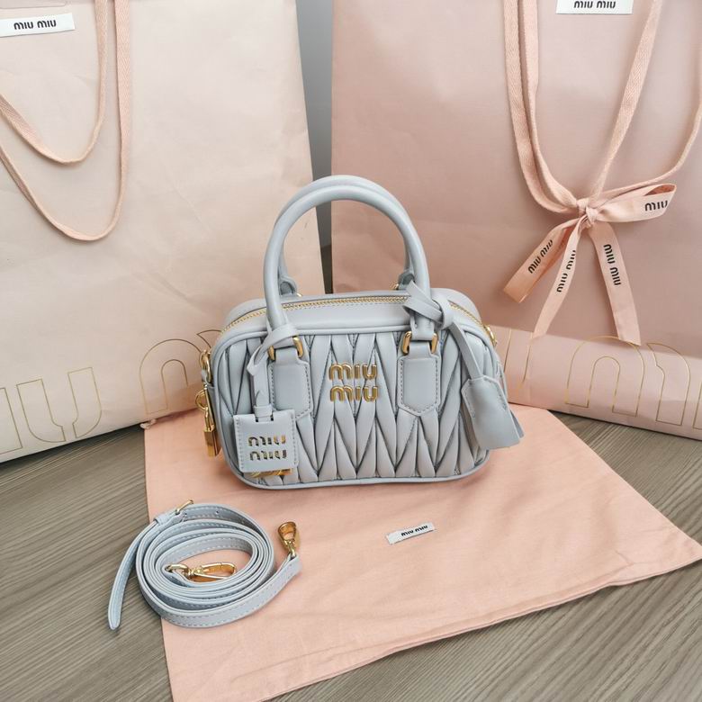 Miu Miu Arcadie Matelassé Top-Handle Bag in Light Blue-Gray Nappa Leather