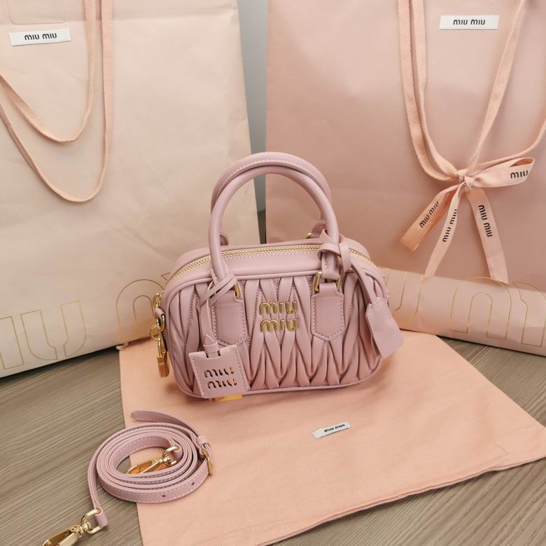 Miu Miu Arcadie Mini Matelassé Top-Handle Bowling Bag in Pink Nappa Leather