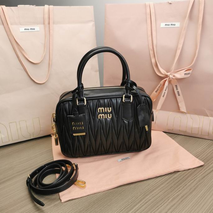 Miu Miu Arcadie Top-Handle Bag in Black Matelassé Nappa Leather