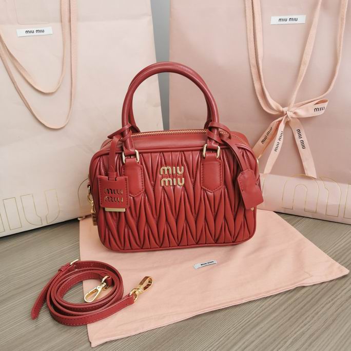 Miu Miu Arcadie Matelassé Top-Handle Bag in Red Nappa Leather