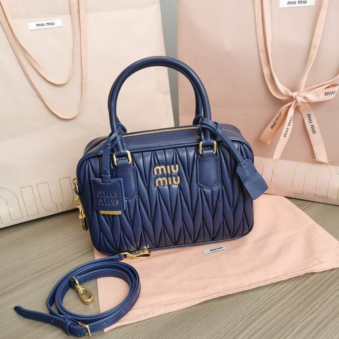 Miu Miu Arcadie Matelassé Top-Handle Bag in Navy Blue Nappa Leather